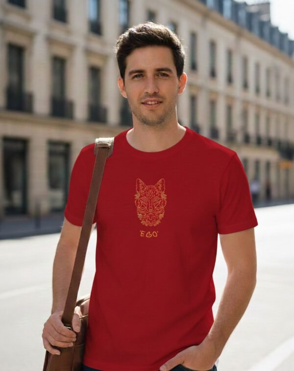 EGO Fox Art Embroidered T-Shirt – Red & Gold Edition